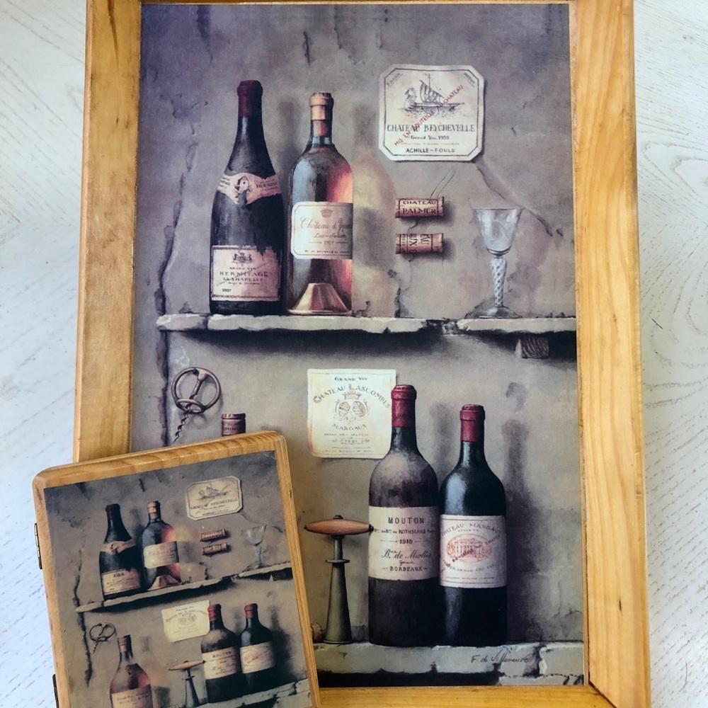 Brand New Wooden Wine Tray And Coaster Set